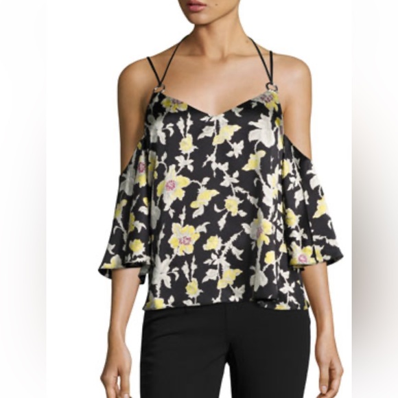 Cinq A Sept Rayna 100% Silk Cold Shoulder Blouse‎ Womens Size Small - Picture 1 of 13
